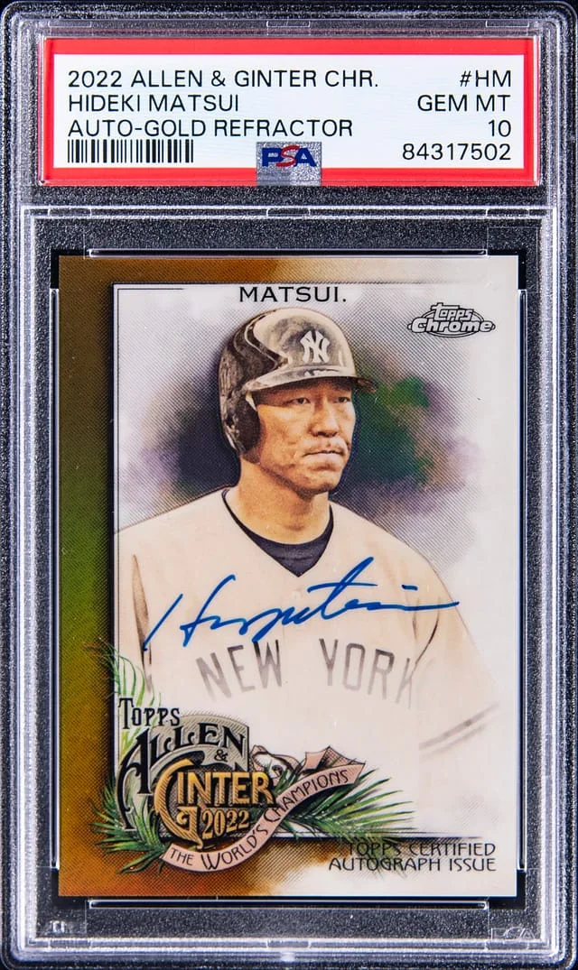 2022 Topps Allen & Ginter Hideki Matsui Chrome Autograph Gold Refractor #AGA-HM card image