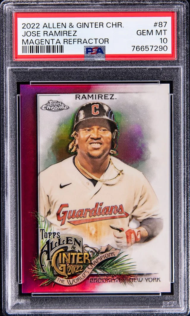 2022 Topps Allen & Ginter Jose Ramirez Chrome Magenta Refractor #87 card image
