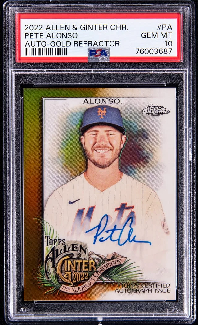 2022 Topps Allen & Ginter Pete Alonso Chrome Autographs Gold Refractor #PA card image