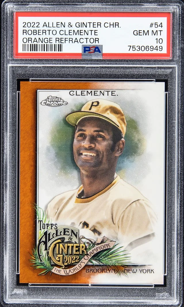 2022 Topps Allen & Ginter Roberto Clemente Autograph Chrome Orange Refractor #54 card image