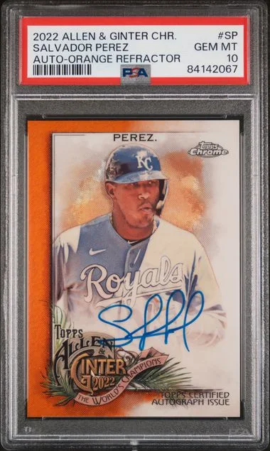 2022 Topps Allen & Ginter Salvador Perez Chrome Autographs Orange Refractor #SP card image