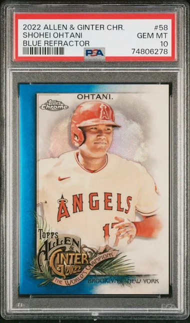 2022 Topps Allen & Ginter Shohei Ohtani Chrome Blue Refractor #58 card image