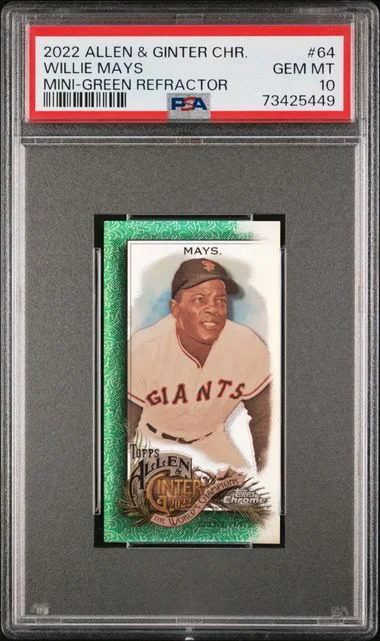2022 Topps Allen & Ginter Willie Mays Chrome Mini Green Refractor #64 card image