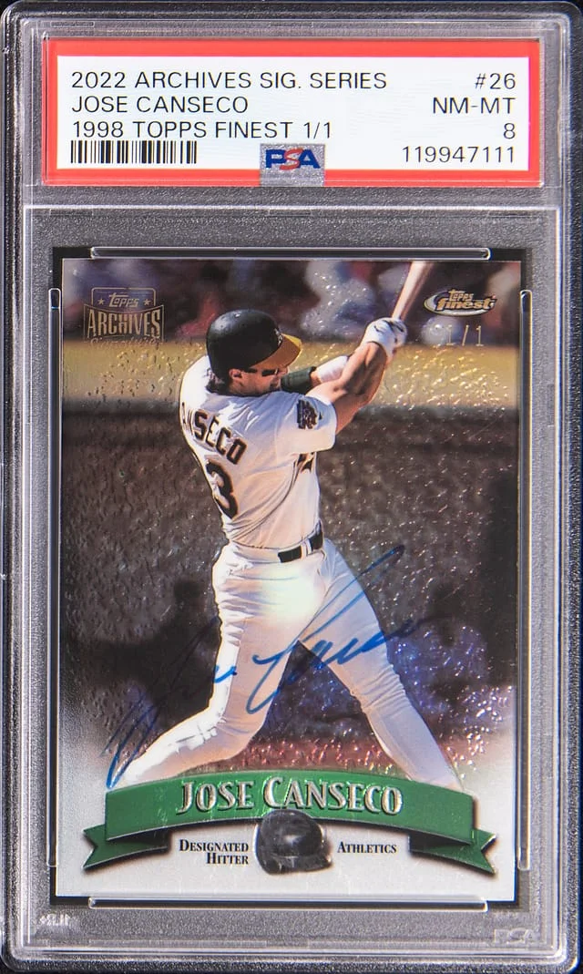 2022 Topps Archives Signature Series Jose Canseco 1998 Topps Finest #26 card image