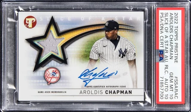 2022 Topps Aroldis Chapman Pristine Slice of a Star Autographed Relic #SSARAC card image