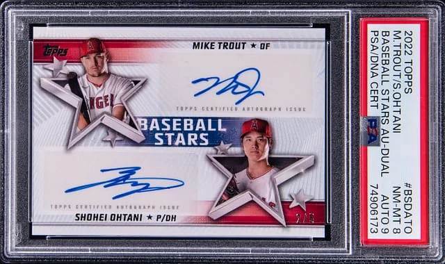 2022 Topps Baseball Mike Trout/Shohei Ohtani Stars Autographs Dual #BSDA-TO card image