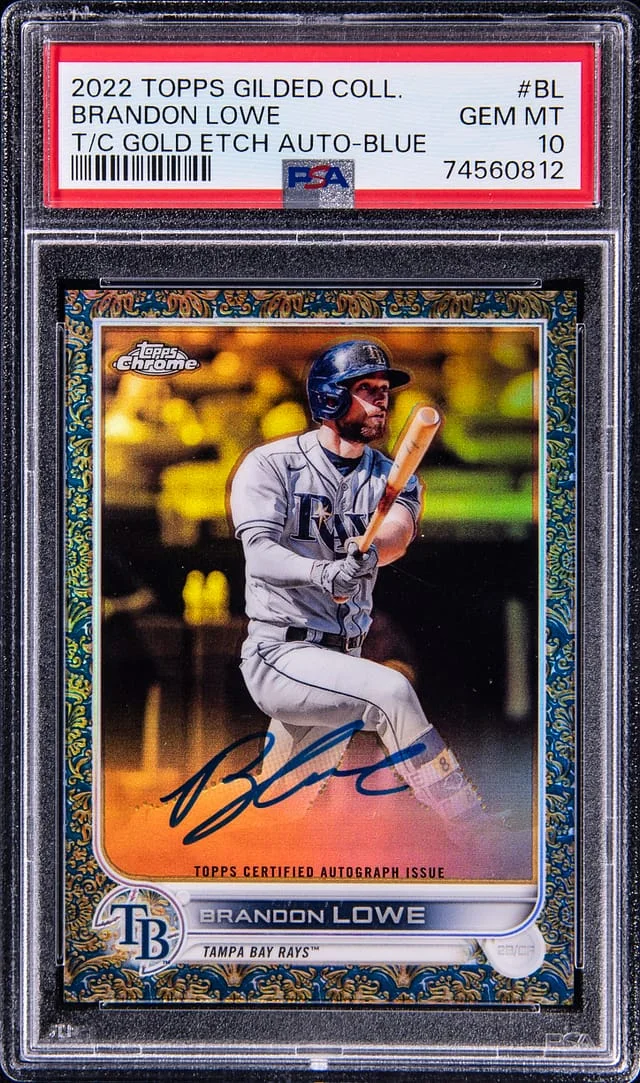 2022 Topps Brandon Lowe Gilded Collection Topps Chrome Gold Etch Autographs Blue #BL card image