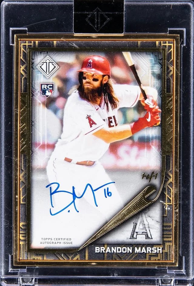 2022 Topps Brandon Marsh Transcendent Collection Gold Deco Autograph #GDVA-BM1 card image