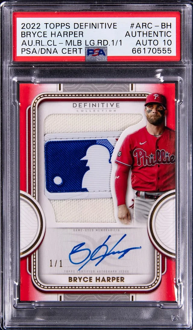 2022 Topps Bryce Harper Definitive Autographed Relic Collection MLB Logo Red #ARC-BH card image