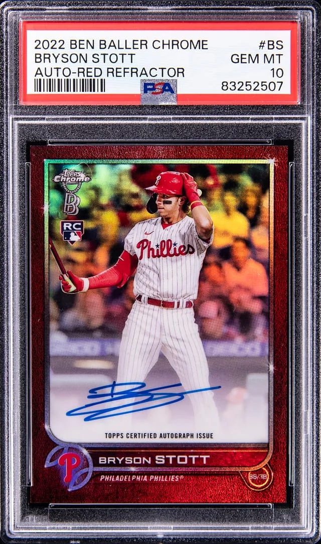 2022 Topps Bryson Stott Ben Baller Chrome Red Refractor Autograph #BBA-BS card image
