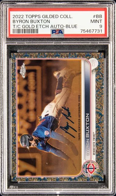 2022 Topps Byron Buxton Gilded Collection Topps Chrome Gold Etch Autographs Blue #GEA-BB card image