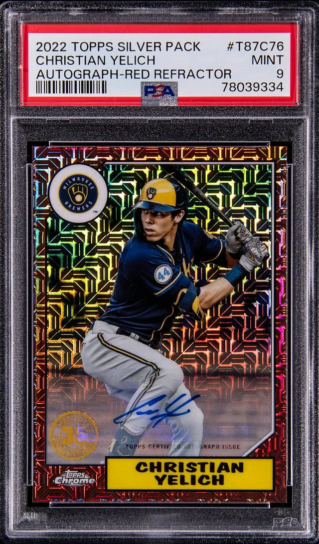 2022 Topps Christian Yelich Silver Pack Autograph Red Refractor #T87C76 card image