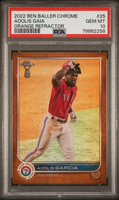 2022 Topps Chrome Adolis Garcia Ben Baller Orange Refractor #25 card image