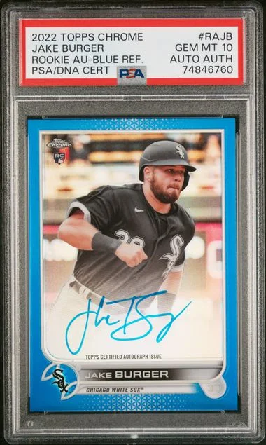 2022 Topps Chrome Autographs Blue Refractor Rajb Jake Burger #no-number card image