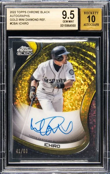 2022 Topps Chrome Black Autographs Gold Mini Diamond Refractor Cbai Ichiro Suzuki #no-number card image
