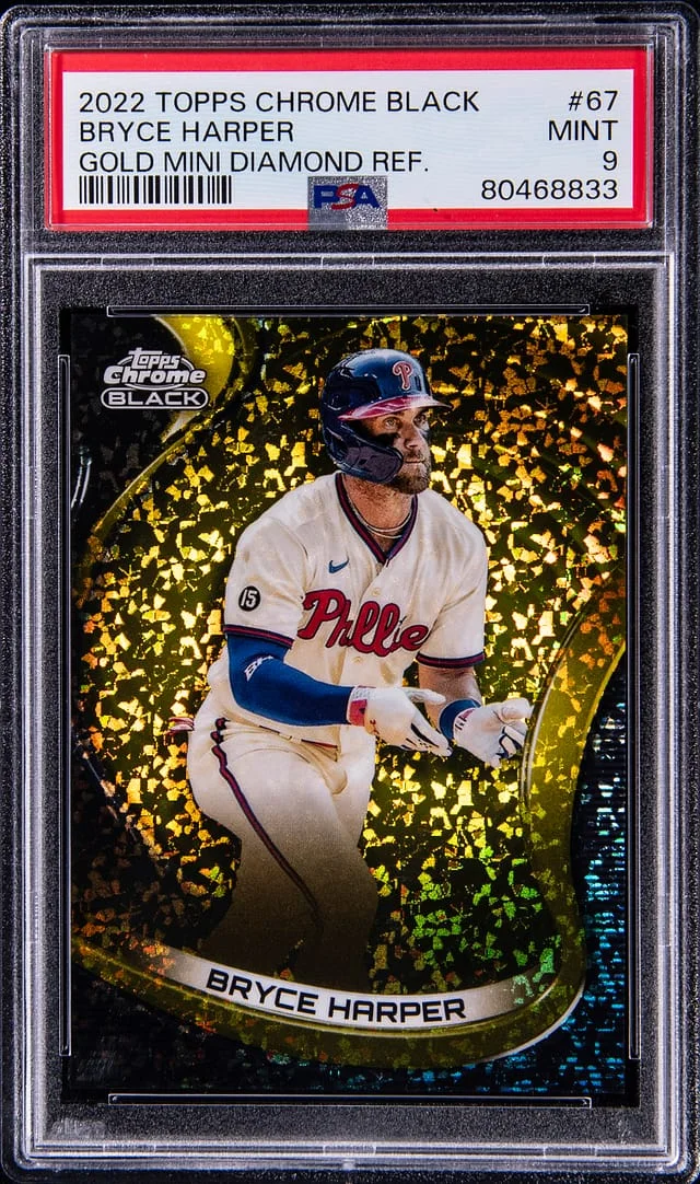 2022 Topps Chrome Black Bryce Harper Gold Mini Diamond Refractor #67 card image