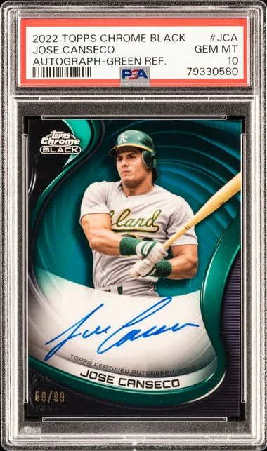 2022 Topps Chrome Black Jose Canseco Autographs Green Refractor #CBA-JCA card image