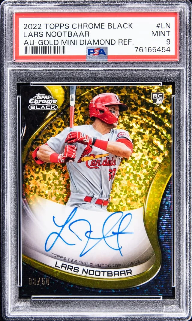 2022 Topps Chrome Black Lars Nootbaar Singed Autograph Gold Mini Diamond Refractor #LN card image