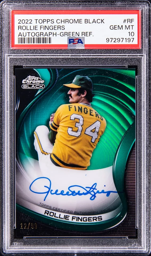 2022 Topps Chrome Black Rollie Fingers Autograph Green Refractor #CBA-RF card image