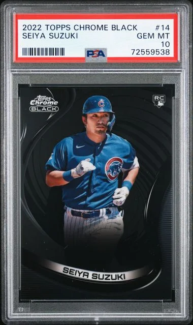 2022 Topps Chrome Black Seiya Suzuki Blue Refractor #14 card image