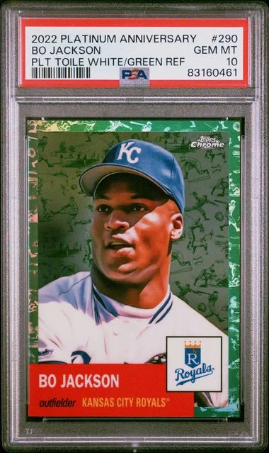 2022 Topps Chrome Bo Jackson Platinum Toile White/Green Refractor #290 card image