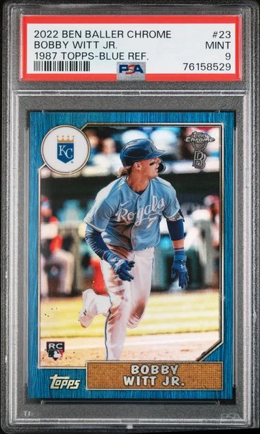 2022 Topps Chrome Bobby Witt Jr. Ben Baller 1987 Topps Blue Refractor #87BC-23 card image