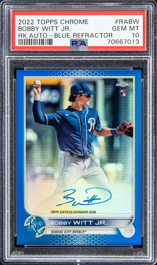 2022 Topps Chrome Bobby Witt Jr. Autographs Blue Refractor #RA-BW card image
