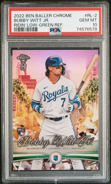 2022 Topps Chrome Bobby Witt Jr. Ben Baller Ridin' Low Green Refractor #RL-2 card image