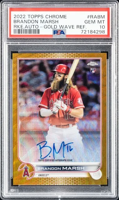 2022 Topps Chrome Brandon Marsh Autographs Gold Wave Refractor #RABM card image