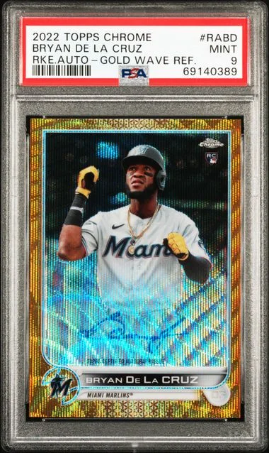 2022 Topps Chrome Bryan De La Cruz Autographs Gold Wave Refractor #RA-BD card image