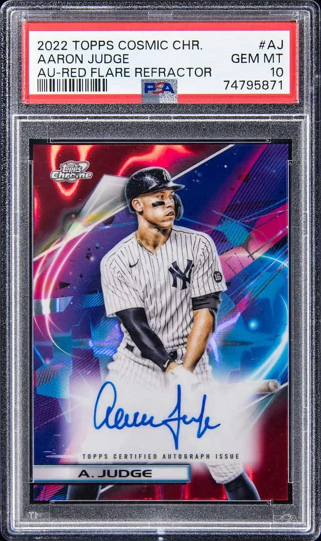 2022 Topps Chrome Cosmic Aaron Judge Autograph Red Flare Refractor #CCA-AJ card image