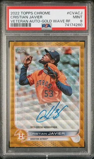 2022 Topps Chrome Cristian Javier Veteran Autographs Gold Wave Refractor #CVA-CJ card image