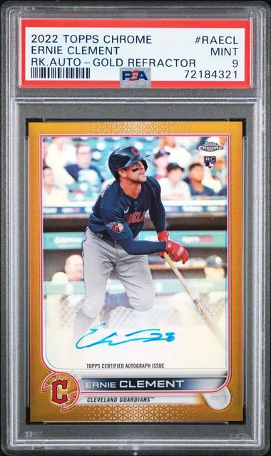 2022 Topps Chrome Ernie Clement Autographs Gold Refractor #RA-ECL card image