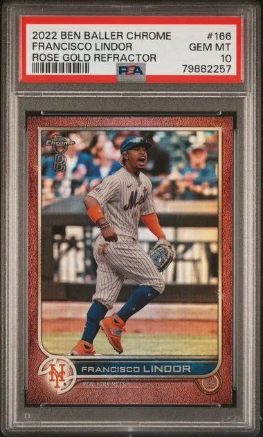 2022 Topps Chrome Francisco Lindor Ben Baller Rose Gold Refractor #166 card image