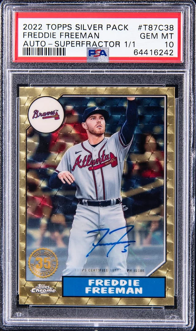 2022 Topps Chrome Freddie Freeman Silver Pack Autographs SuperFractor #T87C-38 card image