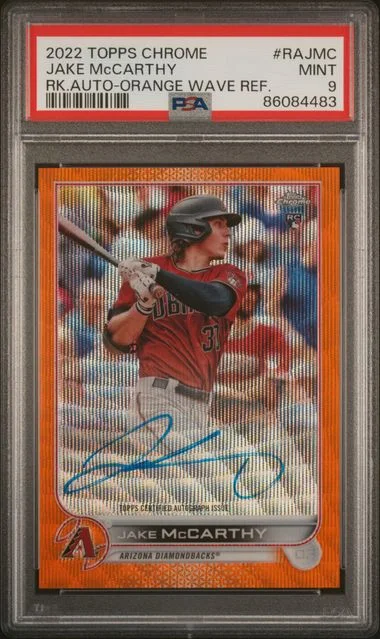 2022 Topps Chrome Jake Mccarthy Autographs Orange Wave Refractor #RAJMC card image