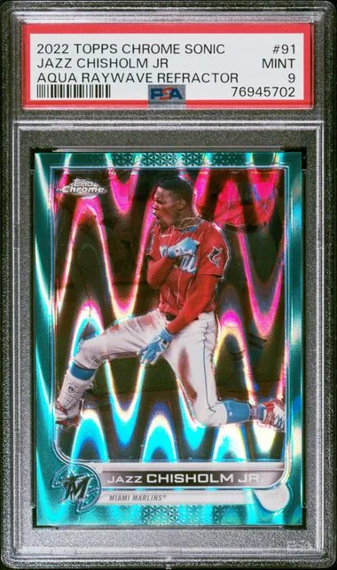 2022 Topps Chrome Jazz Chisholm Jr Aqua Raywave Refractor #91 card image