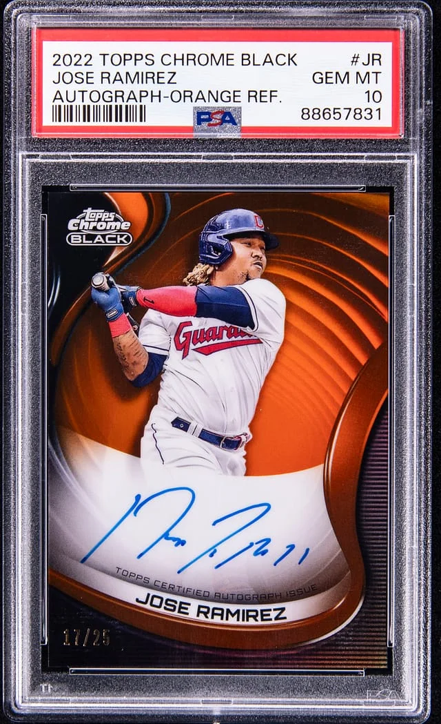 2022 Topps Chrome Jose Ramirez Autograph Orange Refractor #CBA-JR card image
