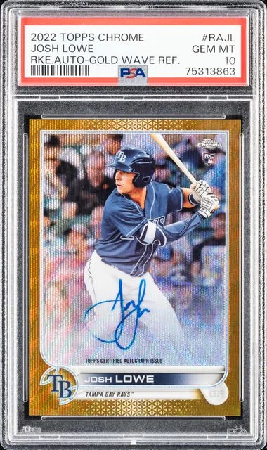 2022 Topps Chrome Josh Lowe Autographs Gold Wave Refractor #RAJL card image