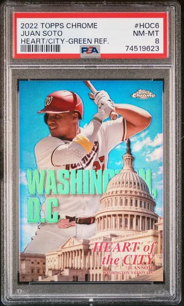 2022 Topps Chrome Juan Soto Heart Of The City Green Refractor #HOC-6 card image
