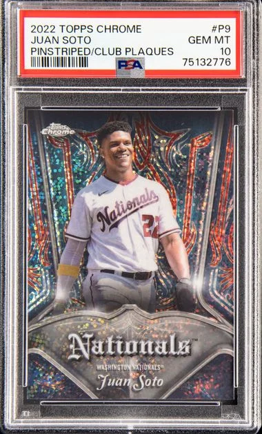 2022 Topps Chrome Juan Soto Pinstriped/Club Plaques #P-9 card image