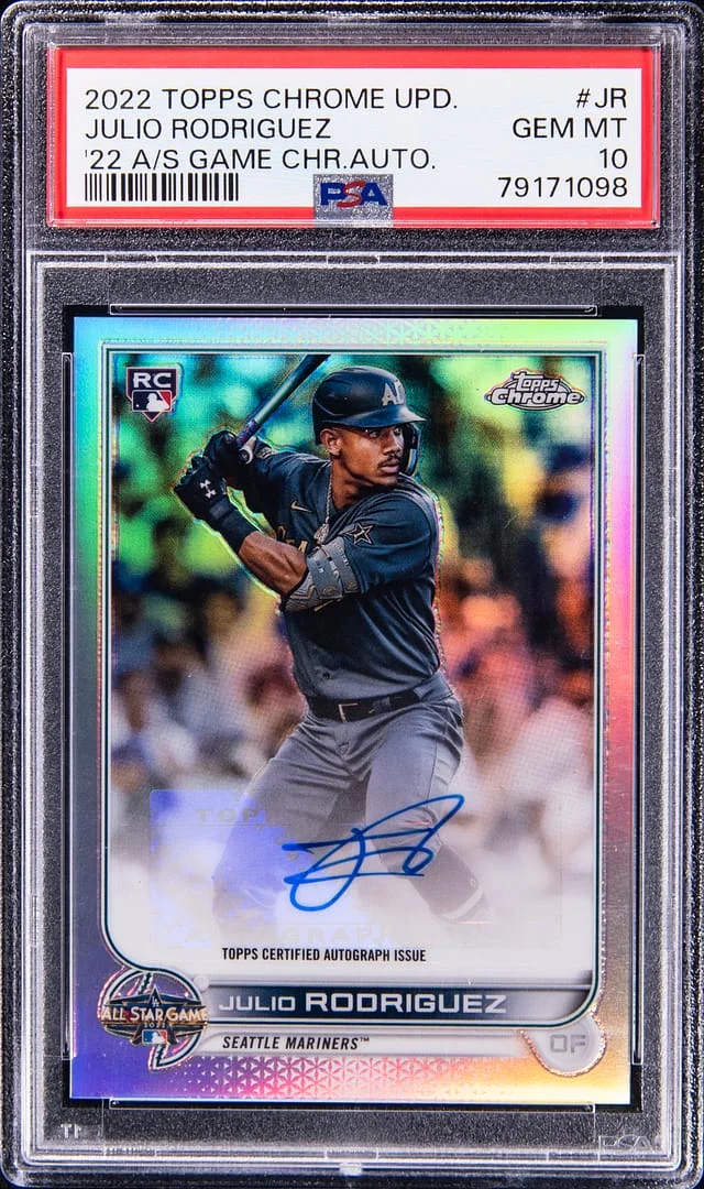 2022 Topps Chrome Julio Rodriguez 22 All-Star Game Chrome Autograph Red Refractor #ASGA-JR card image