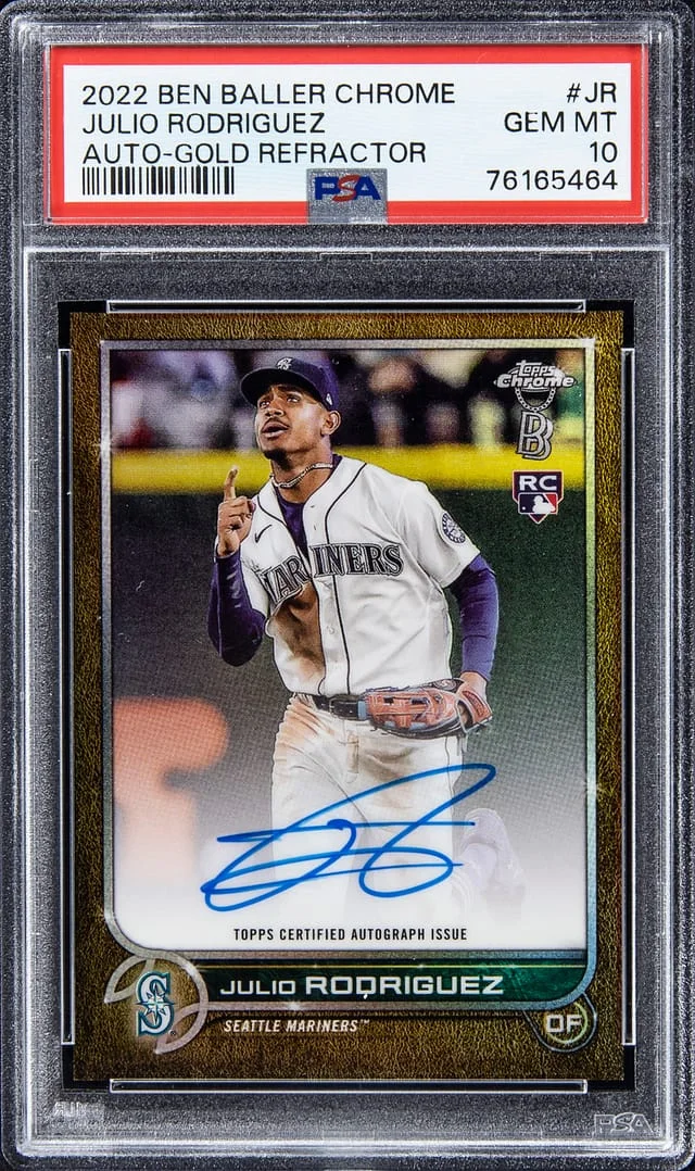 2022 Topps Chrome Julio Rodriguez Ben Baller Autograph Gold Refractor #JR card image