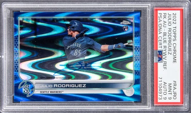 2022 Topps Chrome Julio Rodriguez Autographs Blue Wave Refractor #RA-JRO card image