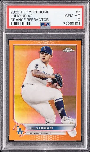 2022 Topps Chrome Julio Urias Orange Refractor #3 card image