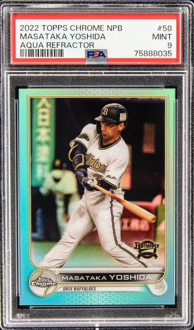 2022 Topps Chrome Masataka Yoshida Nippon Professional Baseball Aqua Refractor #58 card image