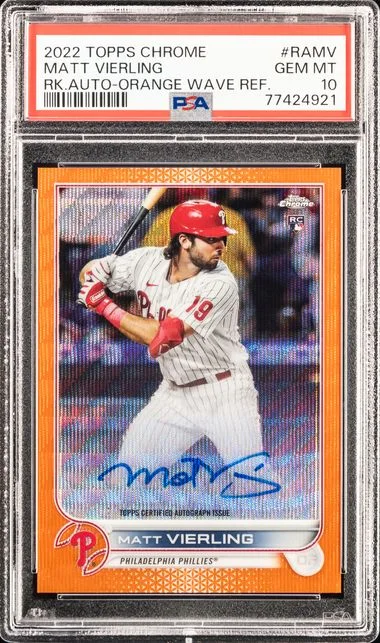 2022 Topps Chrome Matt Vierling Autographs Orange Wave Refractor #RAMV card image