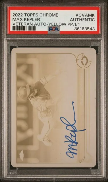 2022 Topps Chrome Max Kepler Veteran Autographs Yellow Printing Plate #CVA-MK card image