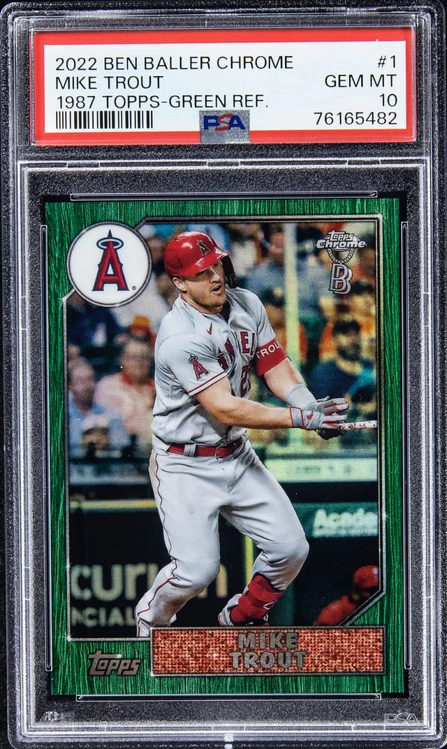 2022 Topps Chrome Mike Trout Ben Baller 1987 Topps Blue Refractor #1 card image