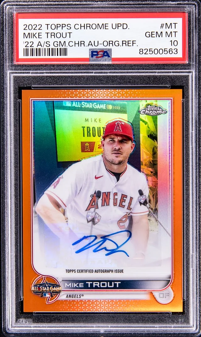 2022 Topps Chrome Mike Trout 2022 All Star Game Chrome Autograph Refractor #ASGA-MT card image